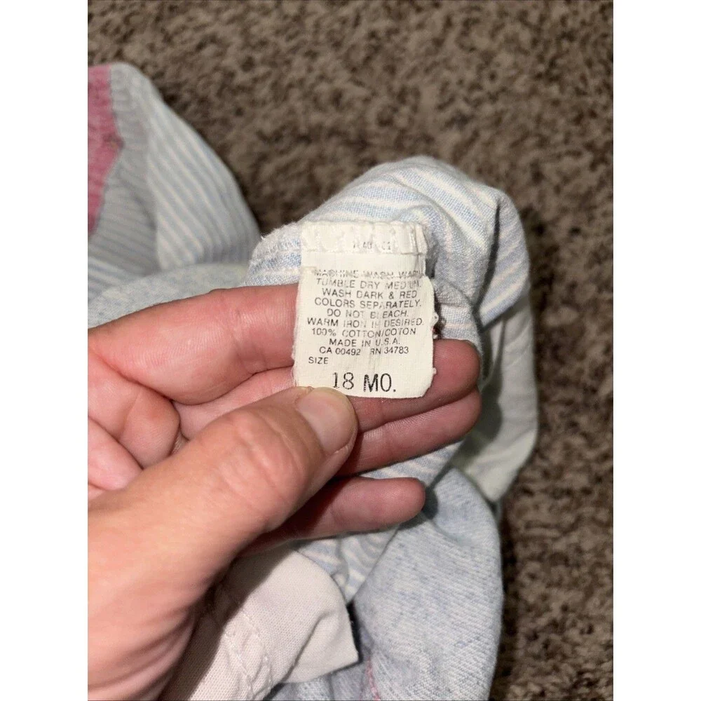 Vintage Lee Baby Denim Overalls Patchwork Striped Balloon 18m USA Rare Snap